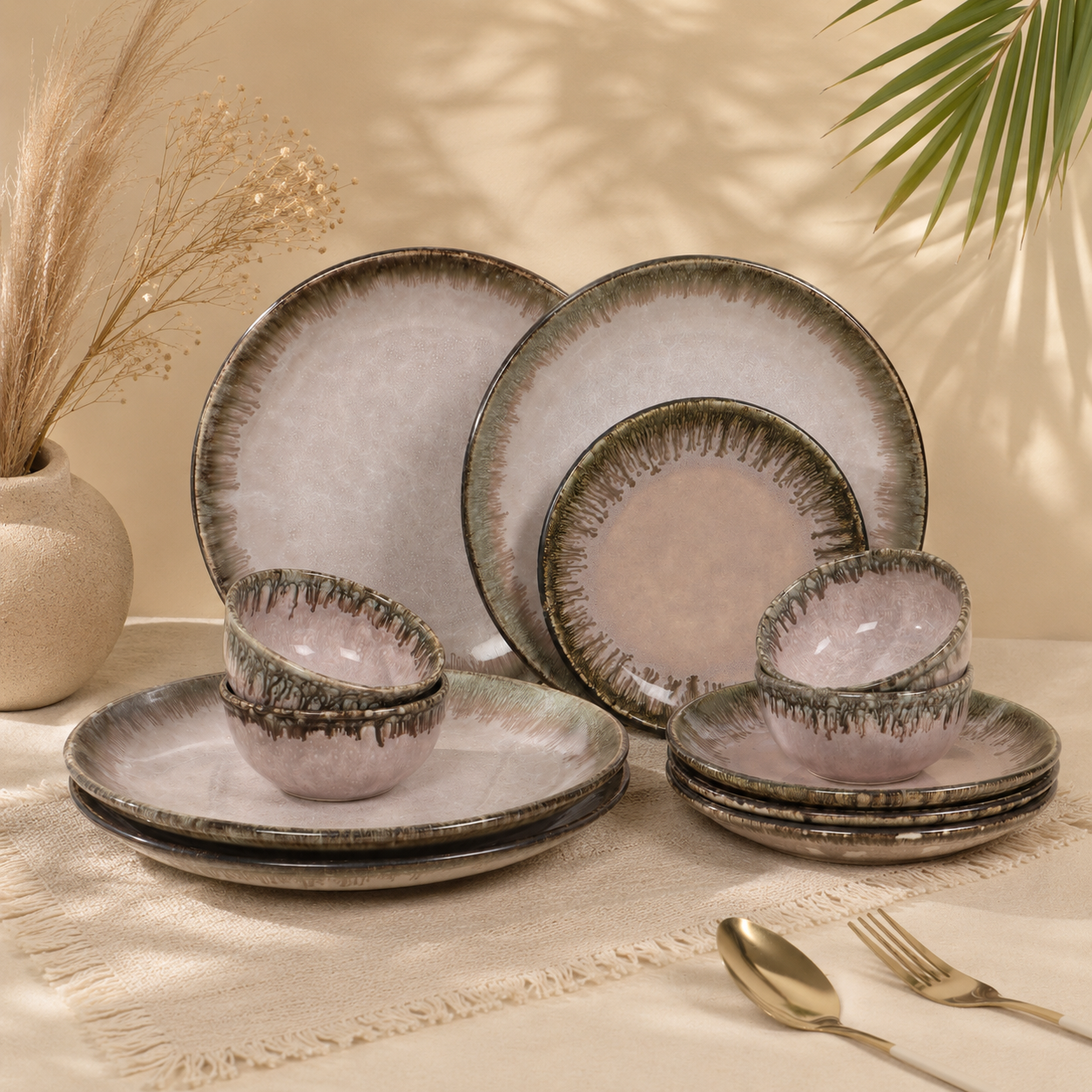 The Roseate Dining Set - Dinner Plates, Quarter Plates & Sweet Bowls