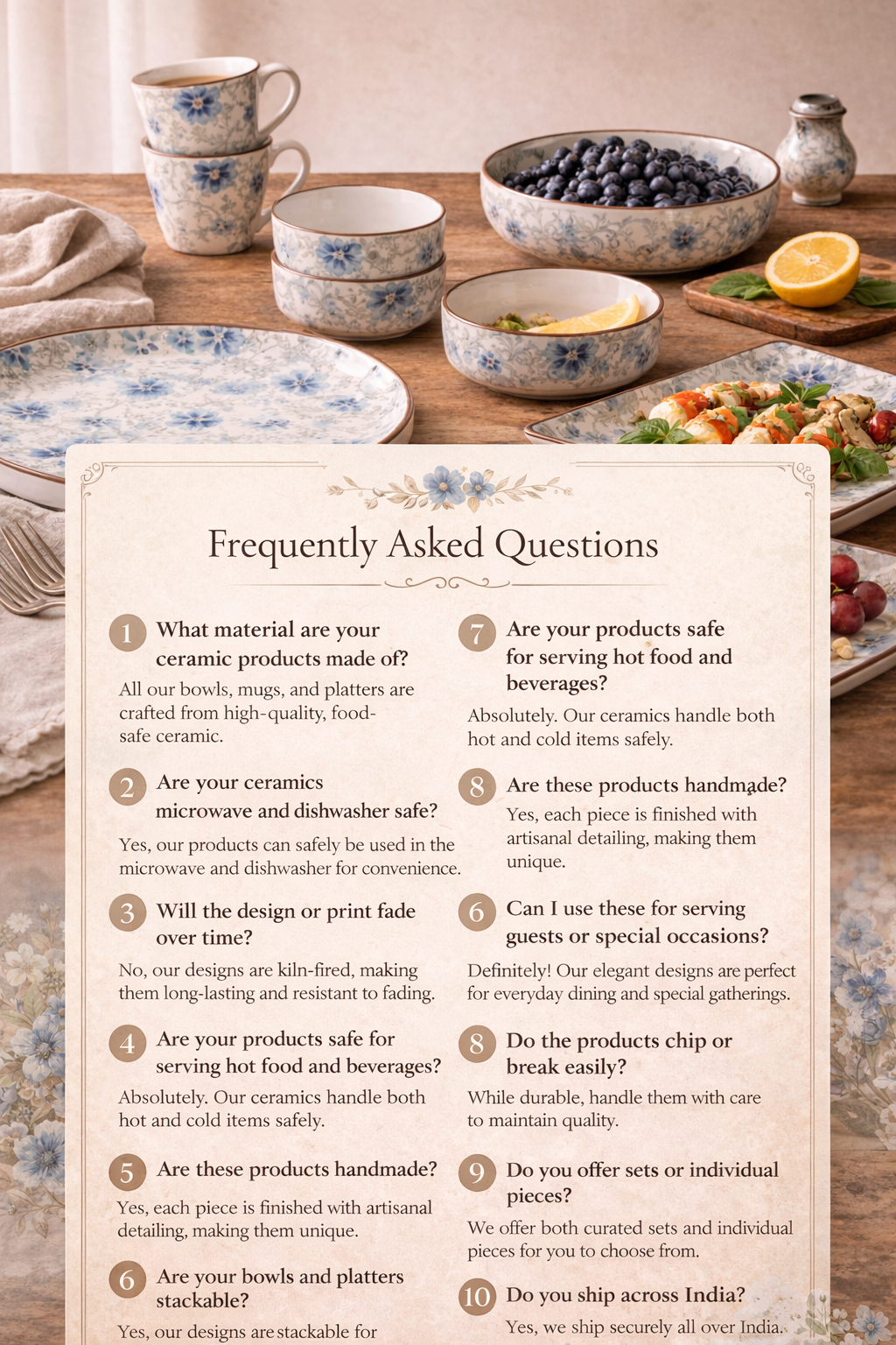 Blue Floral Square Platter – 8 Inch