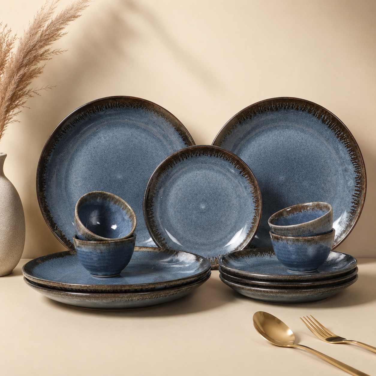 The Blue Atelier™ Dining Set - Dinner Plates, Quarter Plates & Sweet Bowls