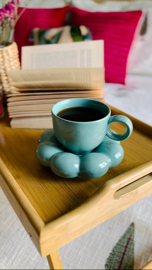 The Blossom Tea Cup & Saucer  - Sea Green