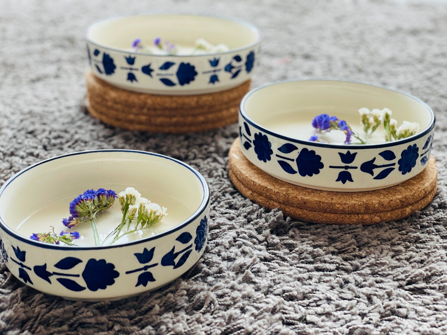 Hand Painted Flat Bowl Set (Set of 3)