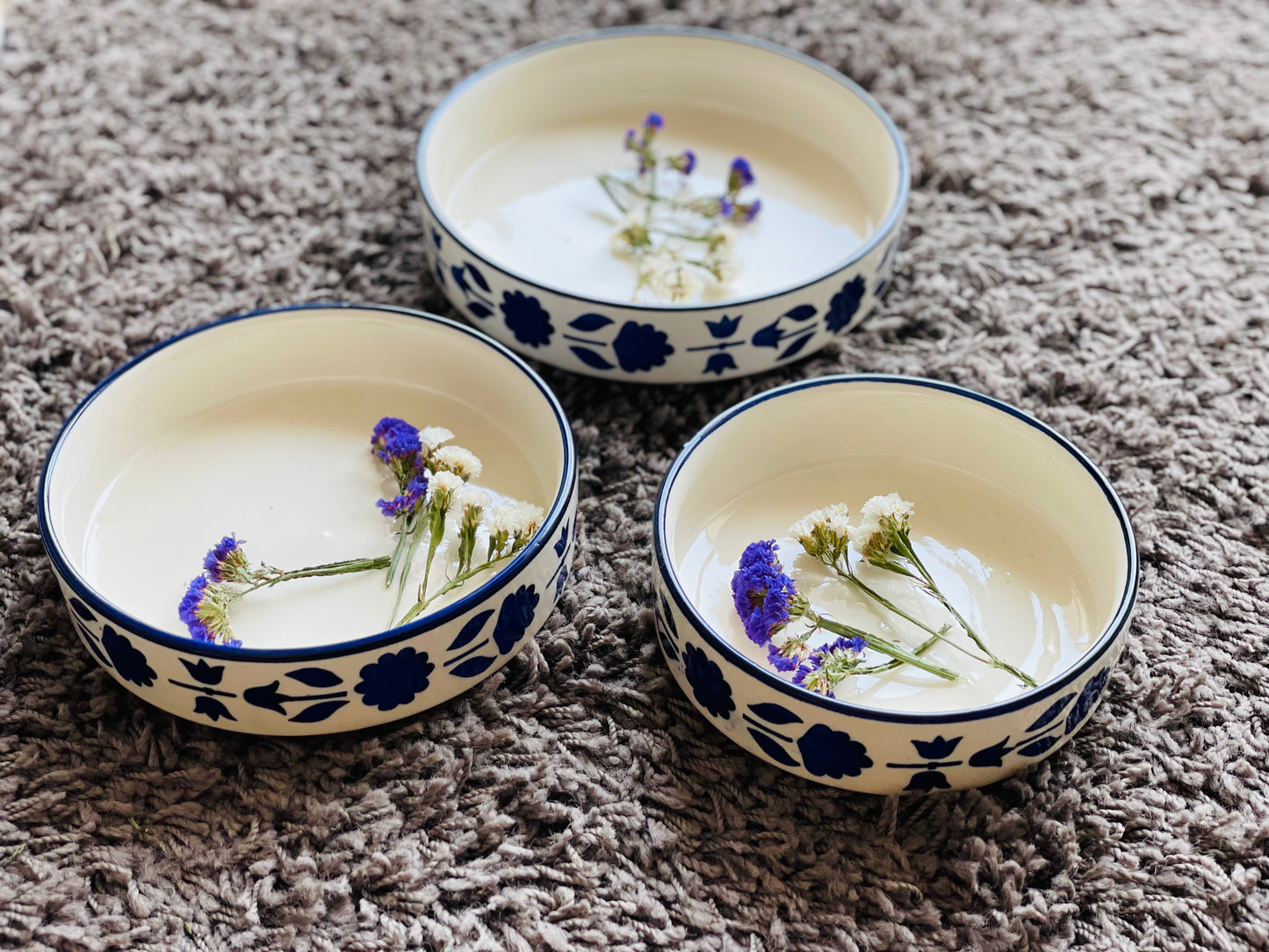 Hand Painted Flat Bowl Set (Set of 3)
