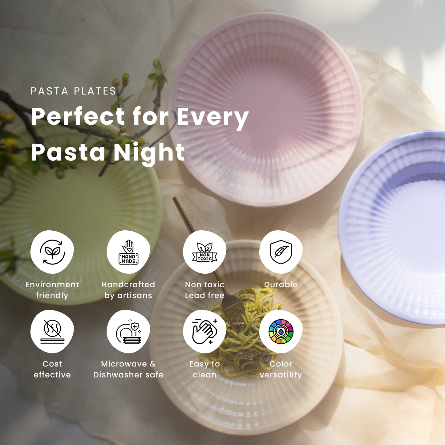 Moutarde Pasta Plate- 7 Inches (Pack of 4)