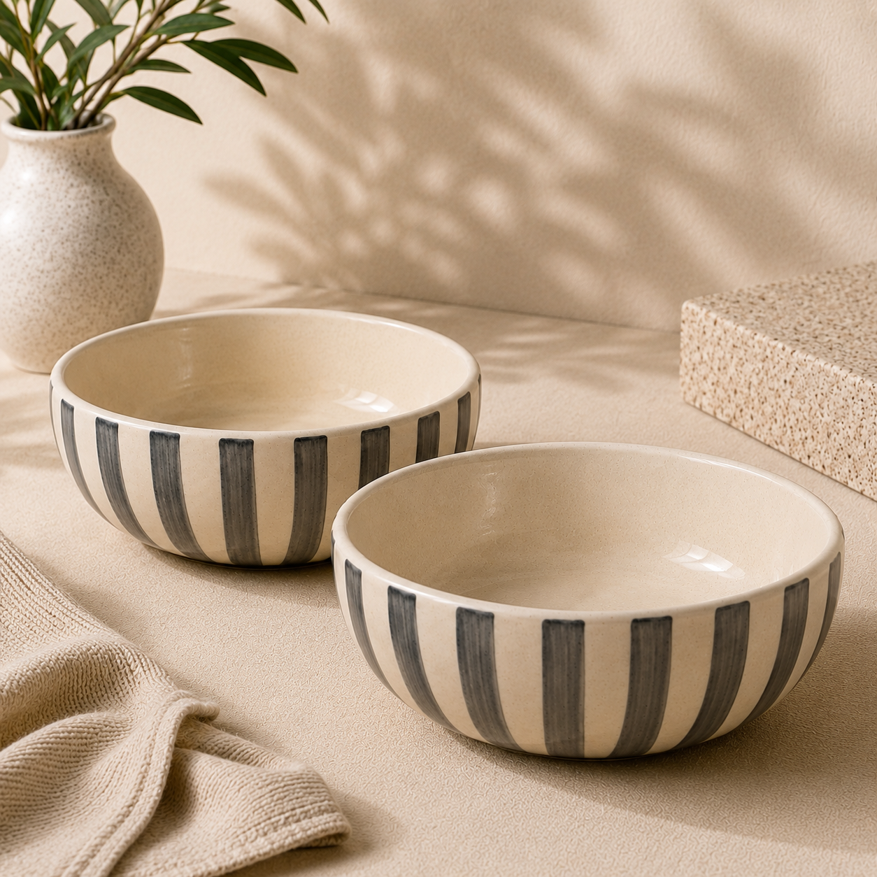 Noir & Ivory Stripe Serving Bowl