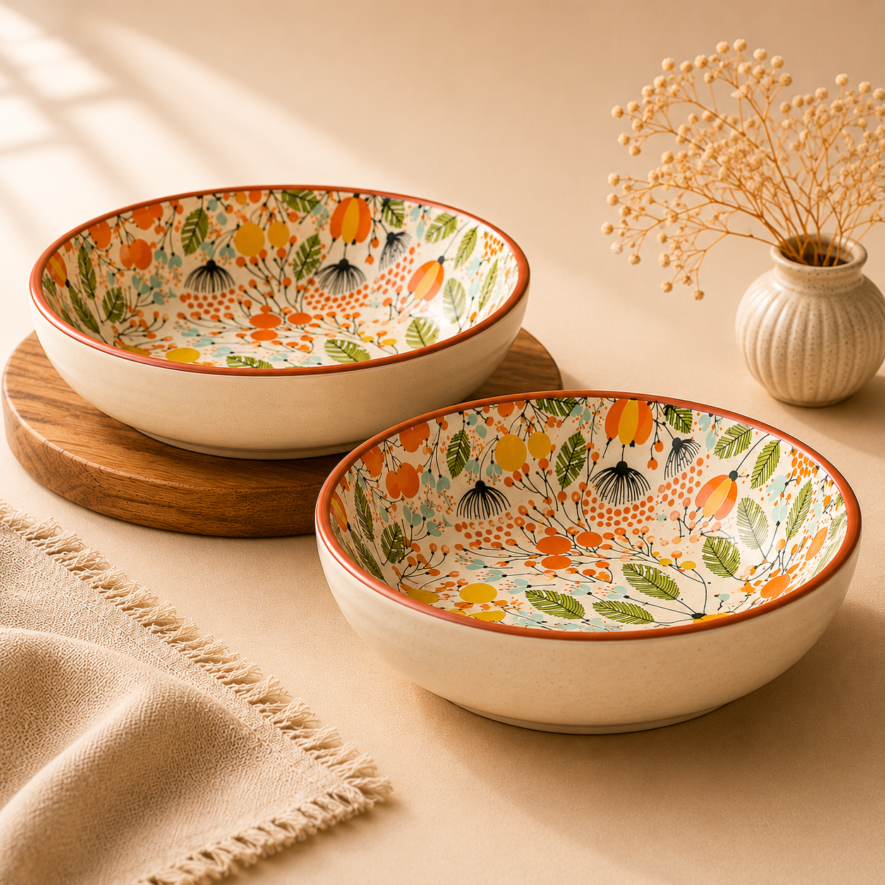 The Orange Floral Meadow Serving Bowl