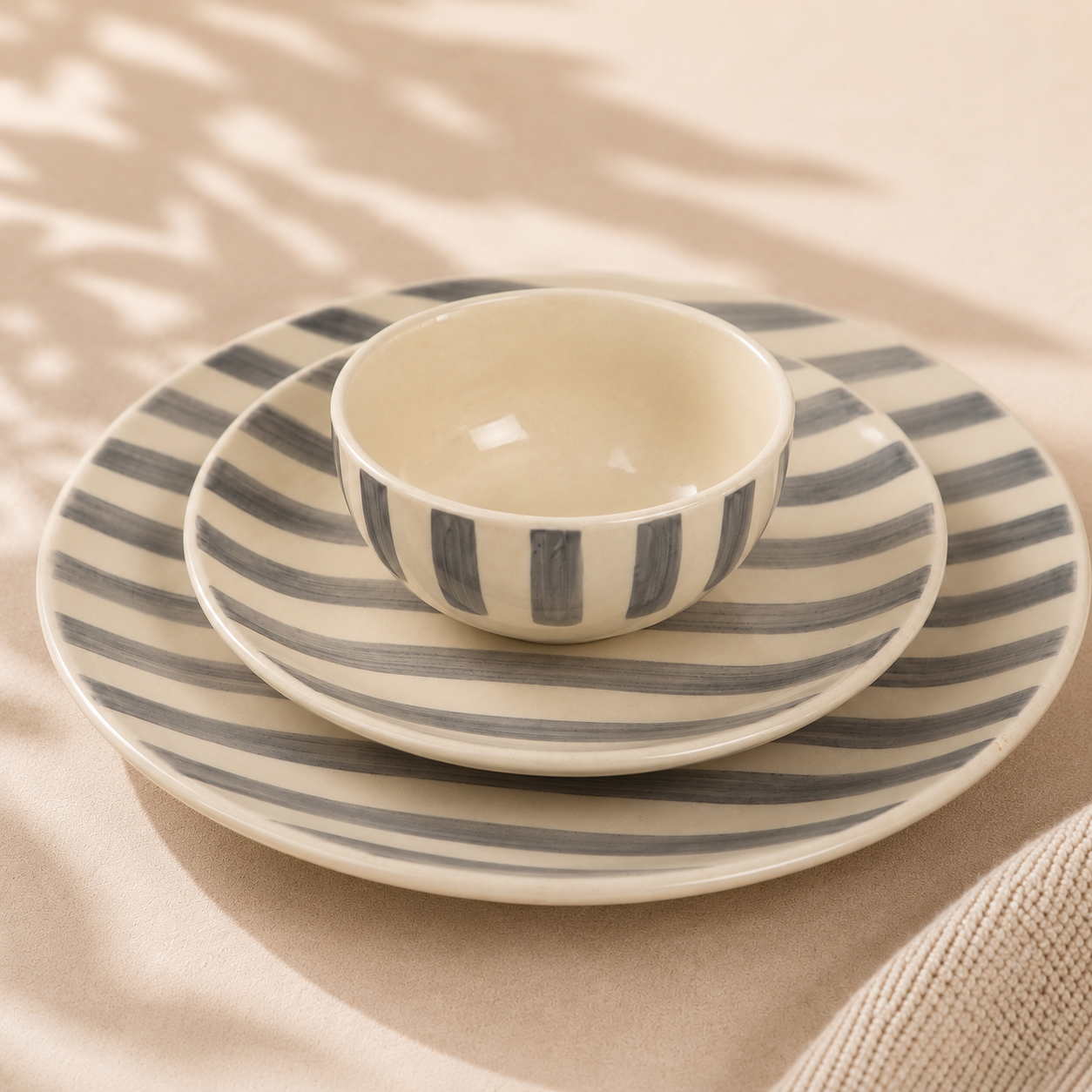 Noir & Ivory Stripe™ Signature Dining Set - Dinner Plates, Quarter Plates & Sweet Bowls