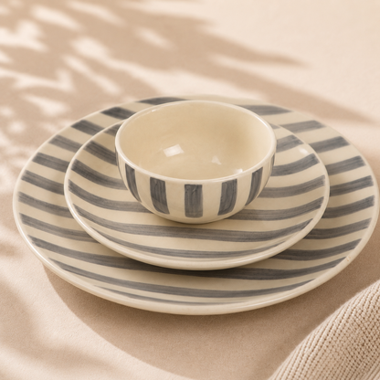Noir & Ivory Stripe™ Signature Dining Set - Dinner Plates, Quarter Plates & Sweet Bowls