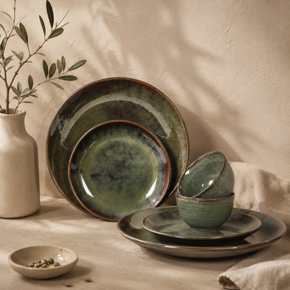 The Verdant Atelier™ Dining Set - Dinner Plates, Quarter Plates & Sweet Bowls