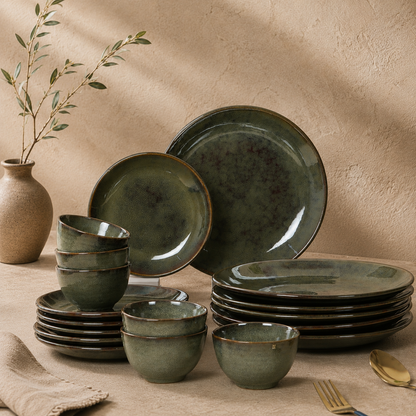 The Verdant Atelier™ Dining Set - Dinner Plates, Quarter Plates & Sweet Bowls