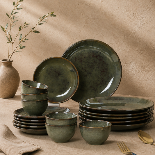 The Verdant Atelier™ Dining Set - Dinner Plates, Quarter Plates & Sweet Bowls