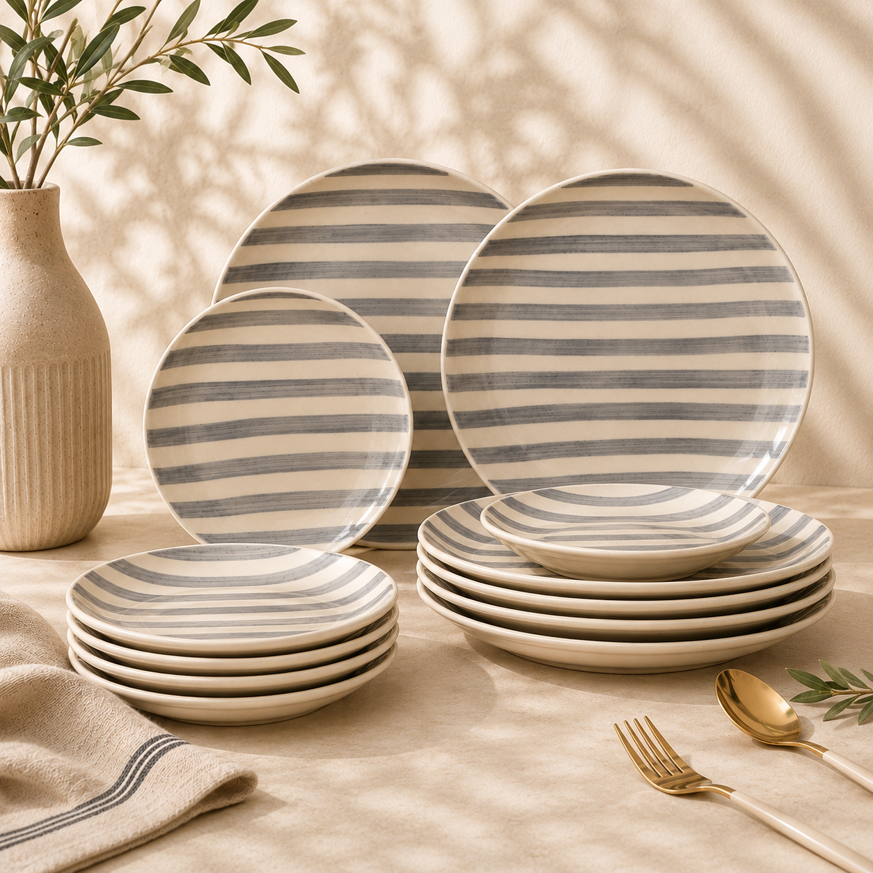 Noir & Ivory Stripe Dinner & Quarter Plates Collection