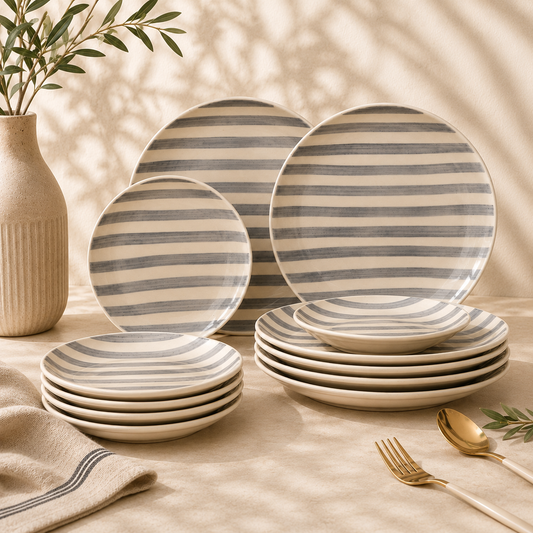 Noir & Ivory Stripe™ Dinner & Quarter Plates Collection