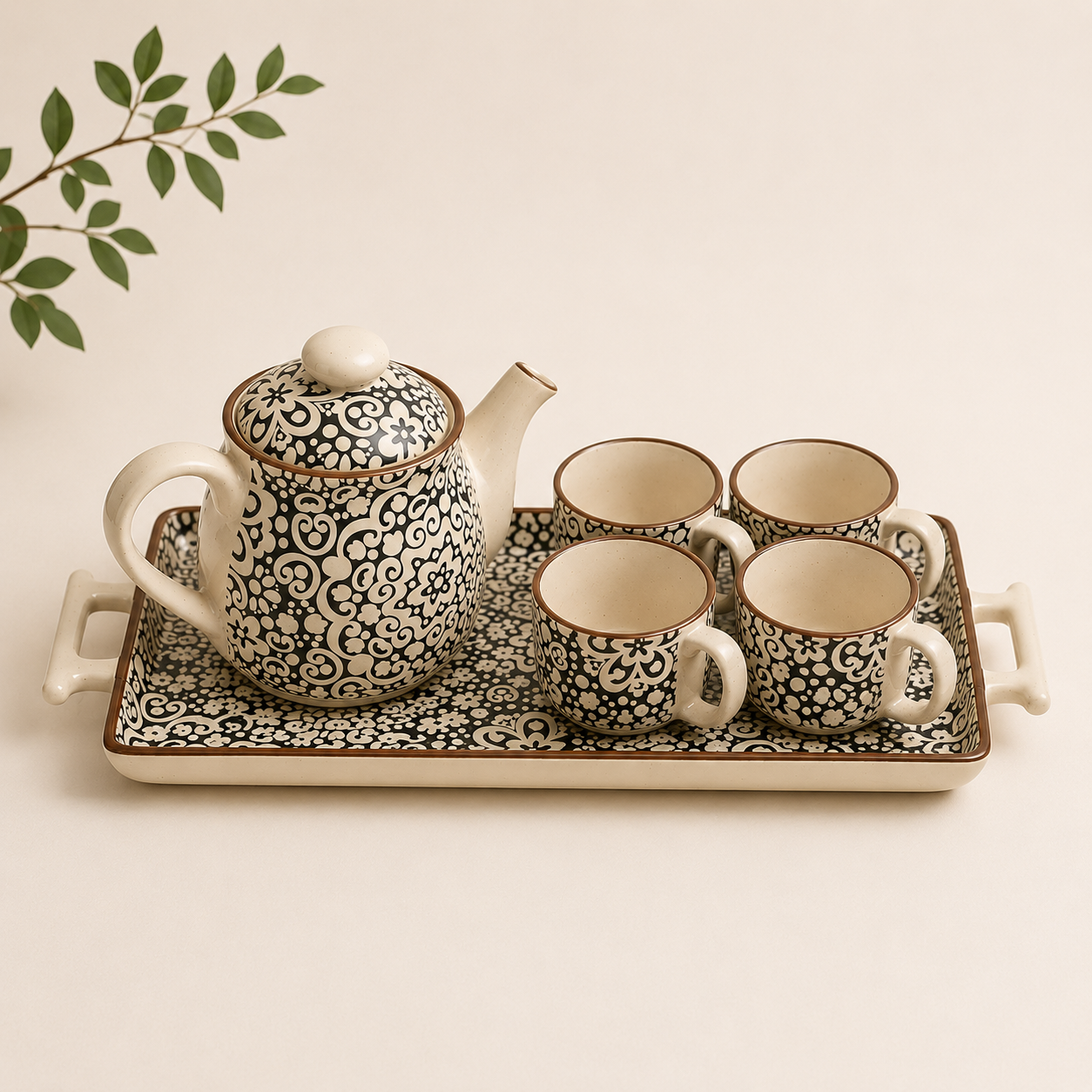 Noir Fleur Tea Pot Set