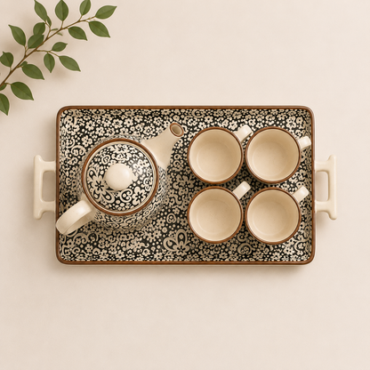 Noir Fleur Tea Pot Set