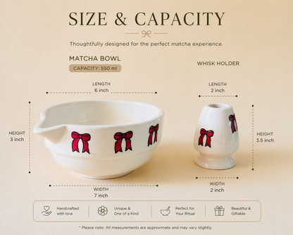 Red Bow Matcha Bowl & Whisk Holder Set
