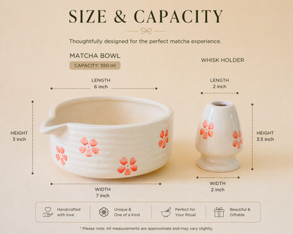 Pink Floral Matcha Bowl & Whisk Holder Set