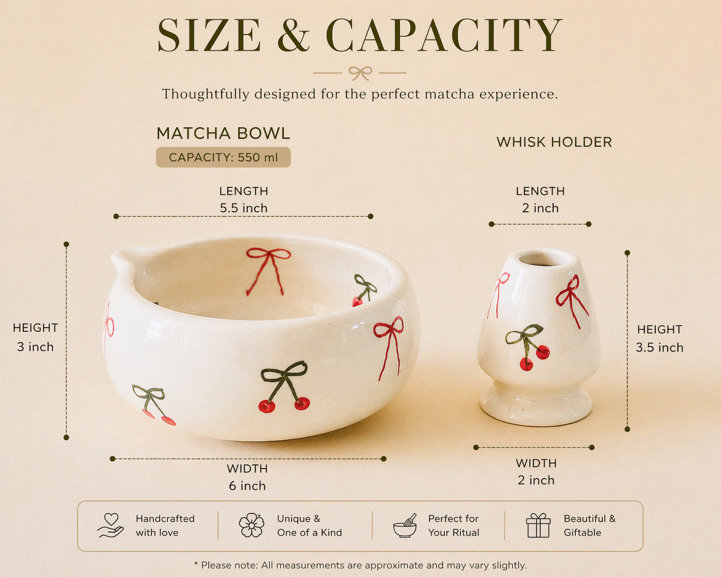 Cherry Matcha Bowl & Whisk Holder Set
