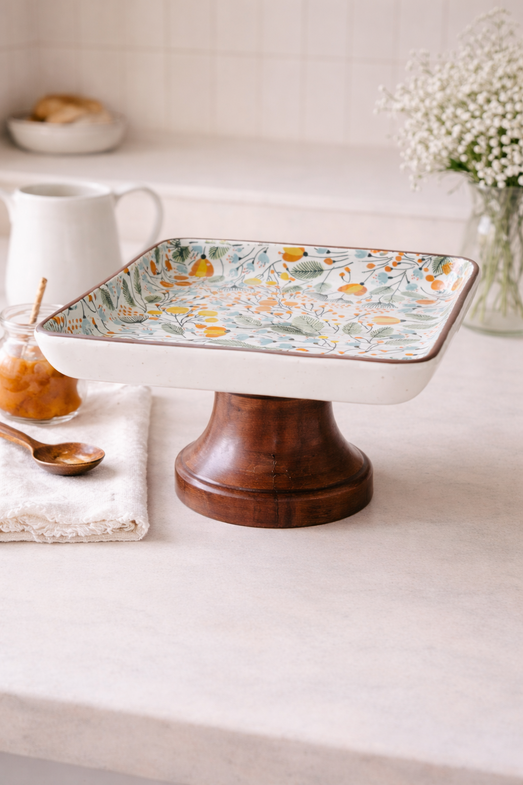Moutarde Jr Florale Cake Stand - Square