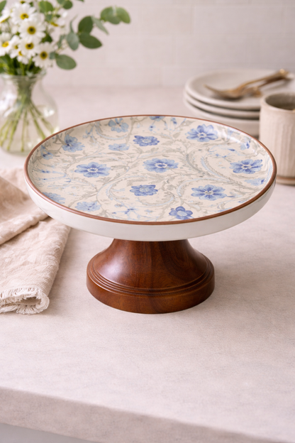 Blue Floral Round Cake Stand