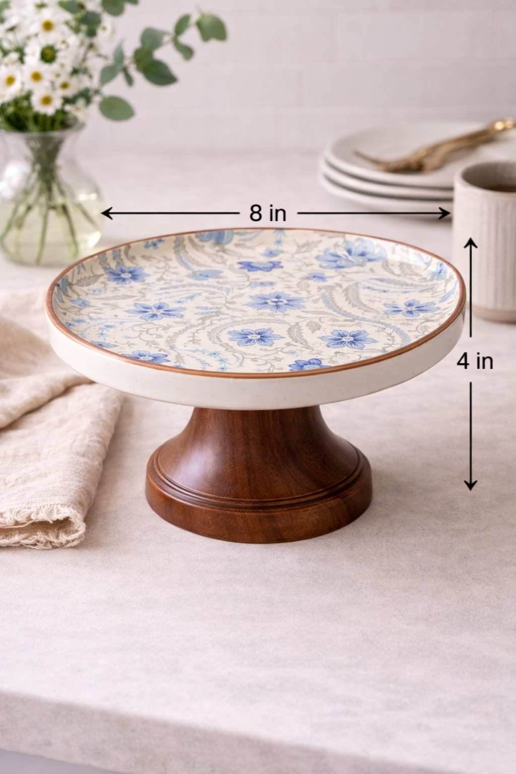Blue Floral Round Cake Stand
