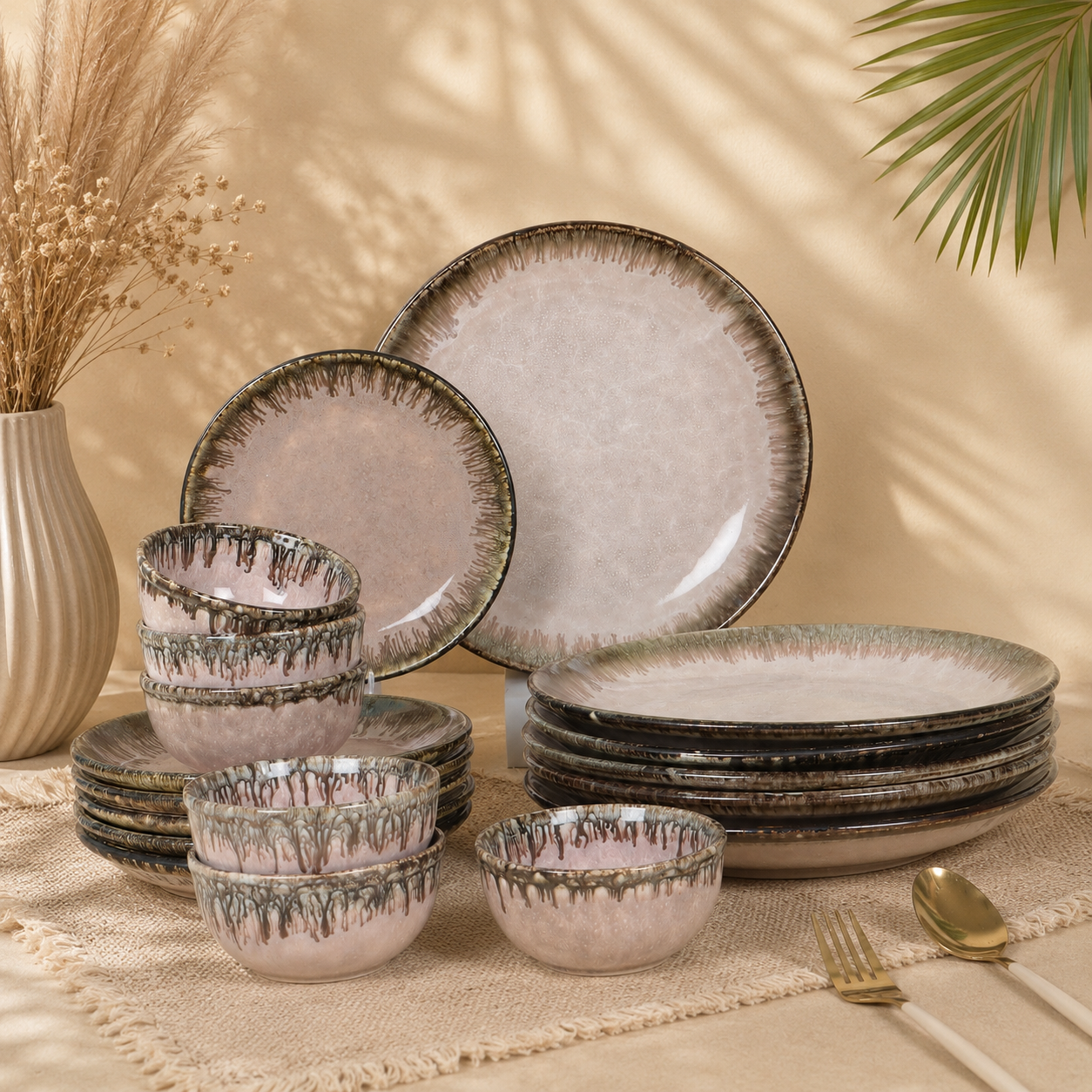 The Roseate Dining Set - Dinner Plates, Quarter Plates & Sweet Bowls