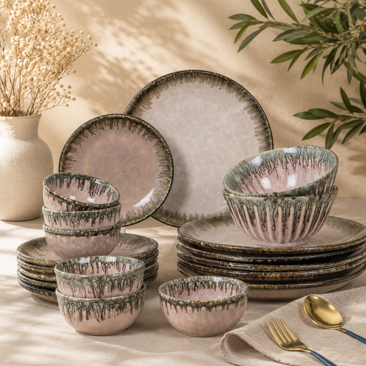 The Roseate Luxe Hosting Collection -Dinner Plates, Quarter Plates, Sweet Bowls, Soup Bowls & Serving Bowls