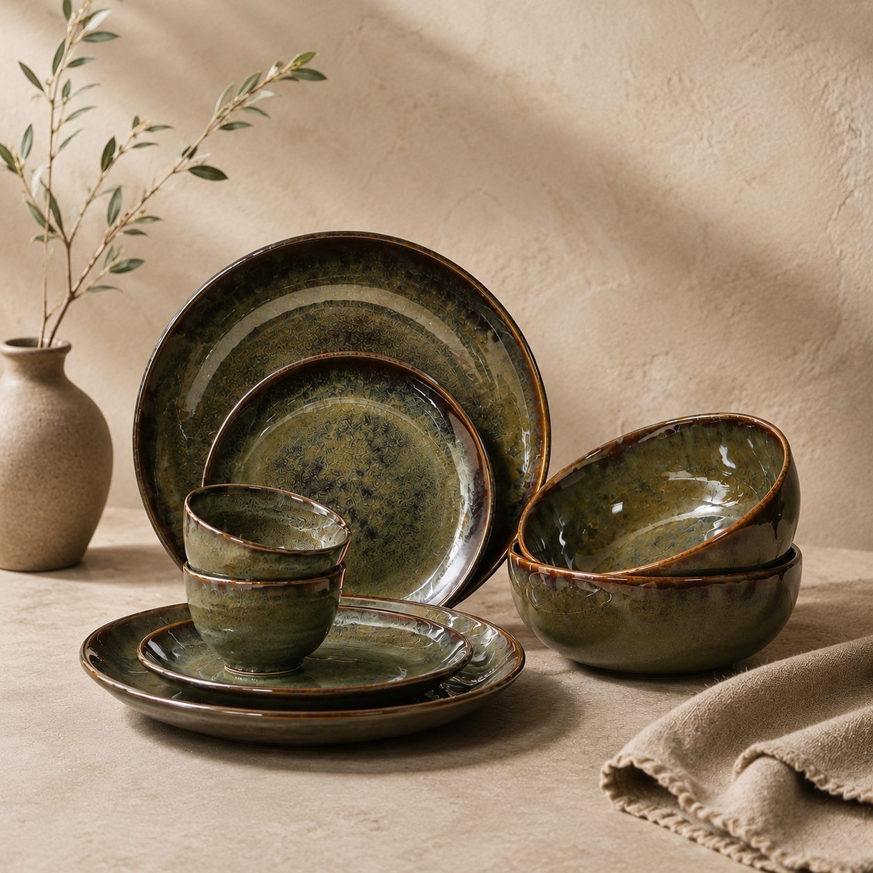 The Verdant Atelier™ Signature Tablescape Collection -Dinner Plates, Quarter Plates, Sweet Bowls & Serving Bowls