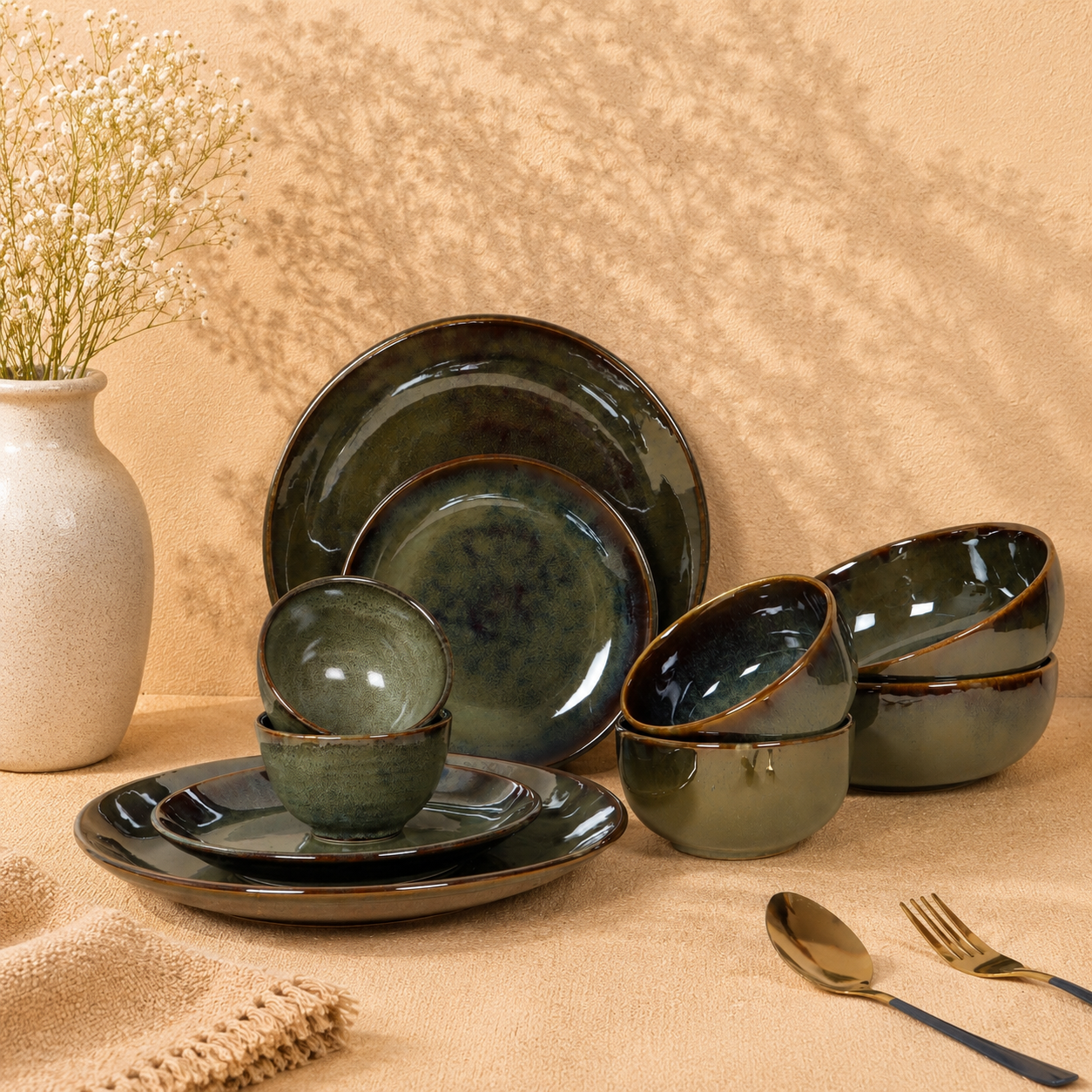 The Verdant Atelier™ Luxe Hosting Collection -Dinner Plates, Quarter Plates, Sweet Bowls, Soup Bowls & Serving Bowls