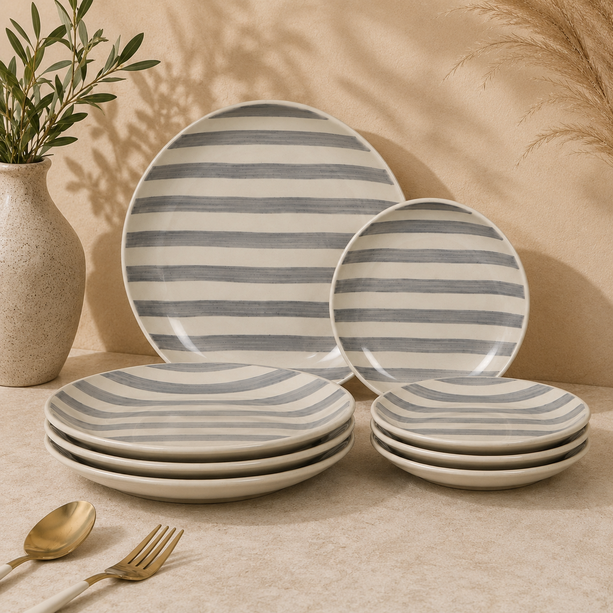 Noir & Ivory Stripe Dinner & Quarter Plates Collection