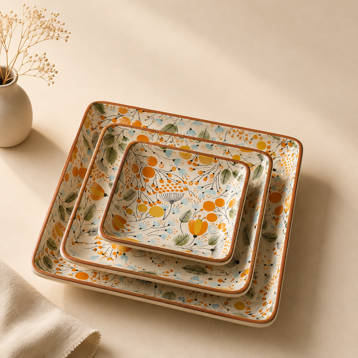 The Orange Floral Meadow Platter Set