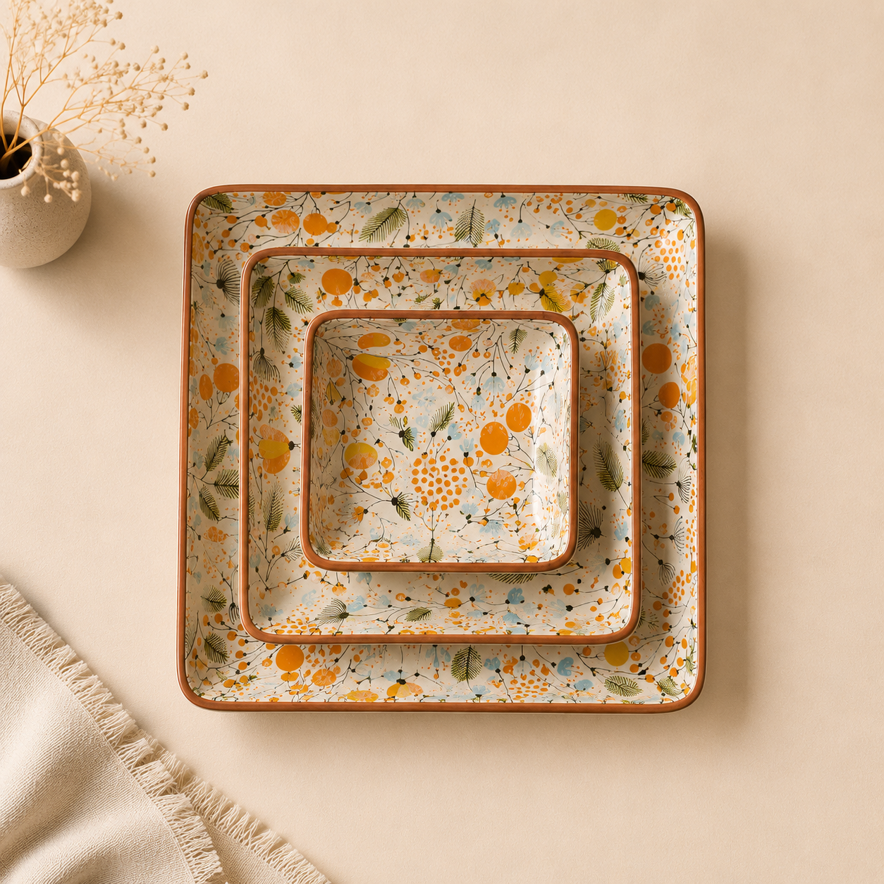 The Orange Floral Meadow Platter Set