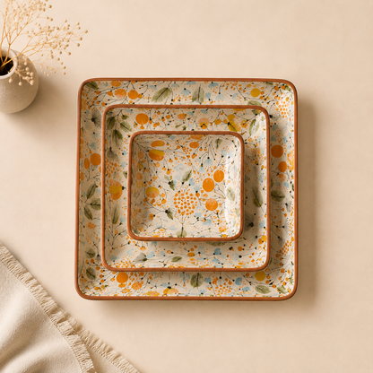 The Orange Floral Meadow Platter Set