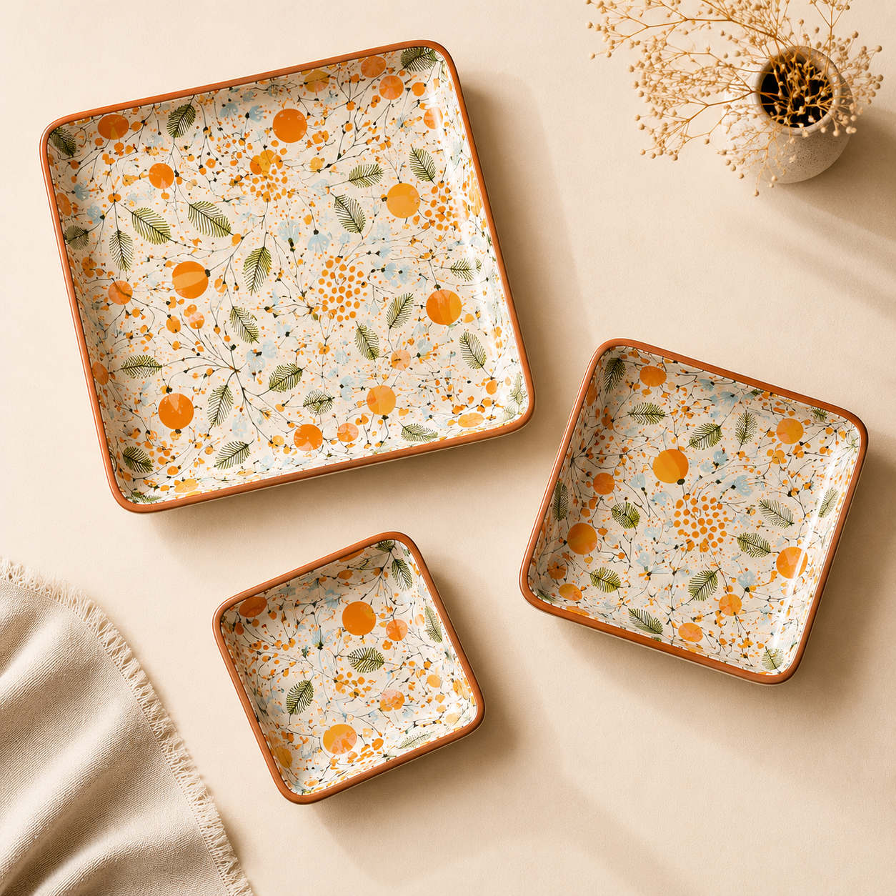 The Orange Floral Meadow Platter Set