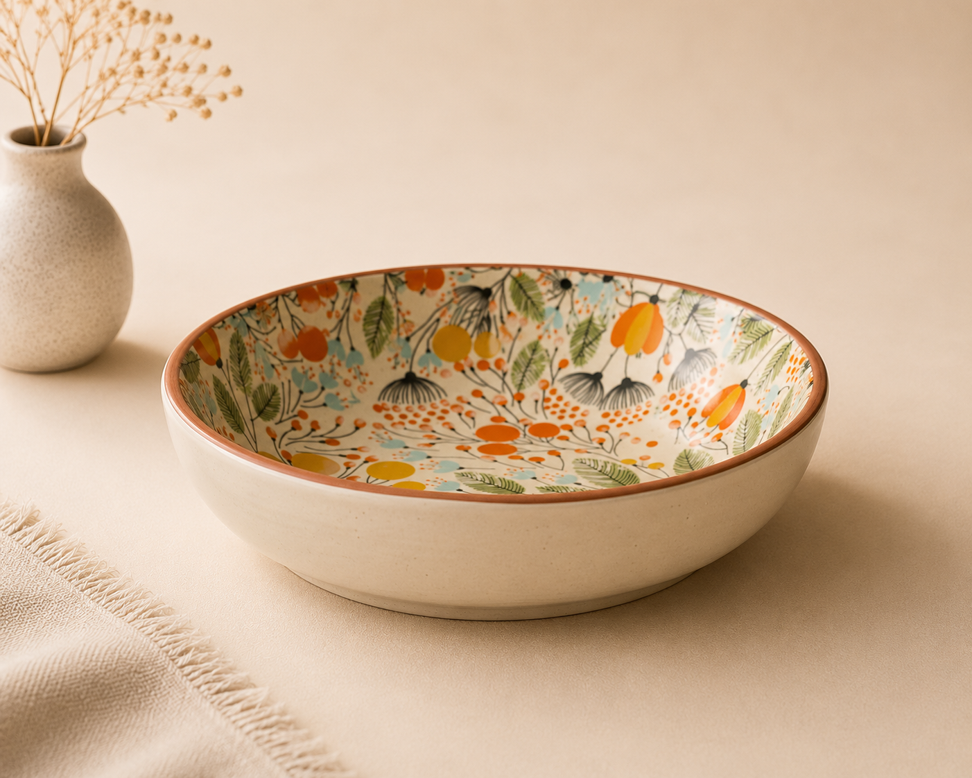 The Orange Floral Meadow Serving Bowl