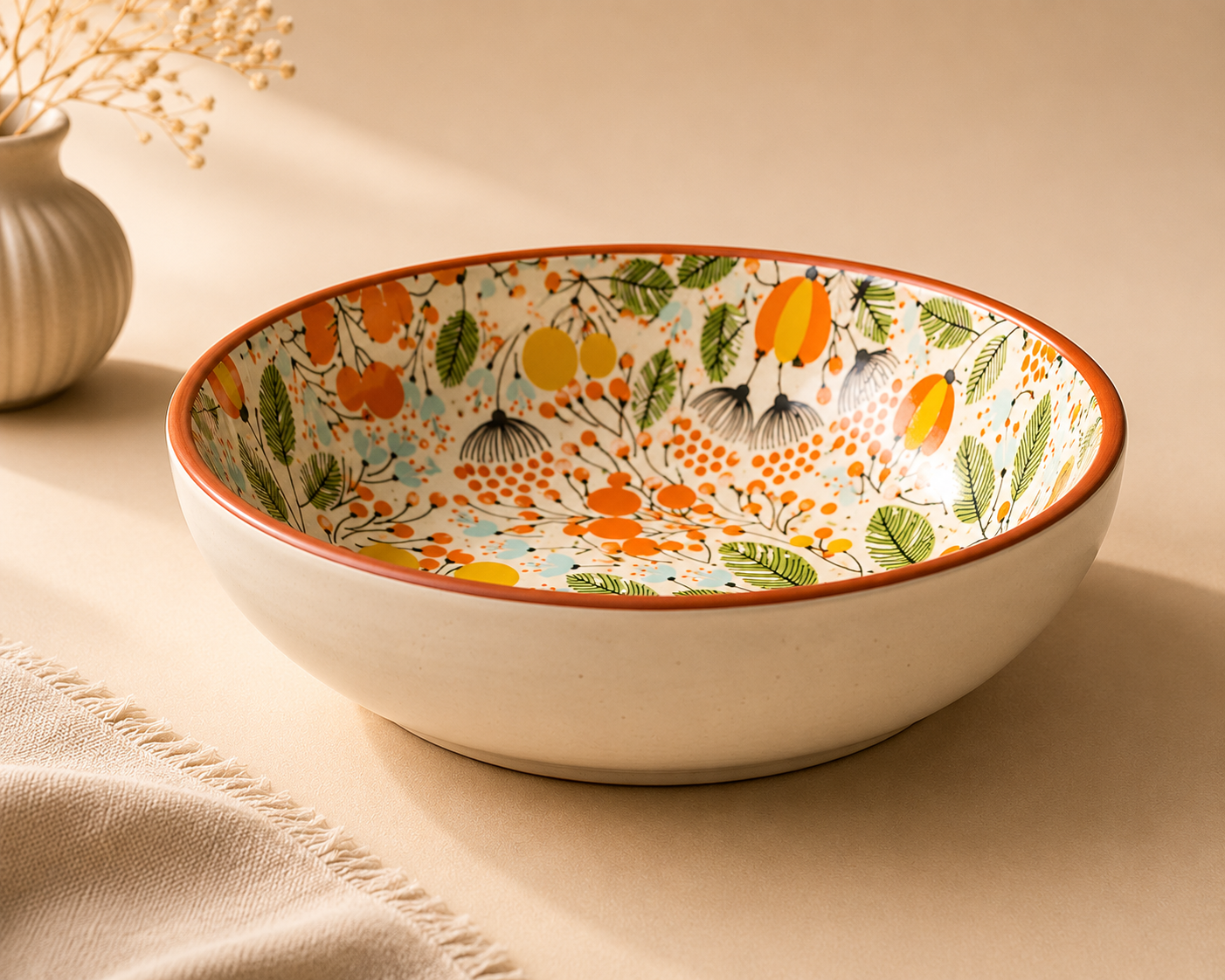 The Orange Floral Meadow Serving Bowl