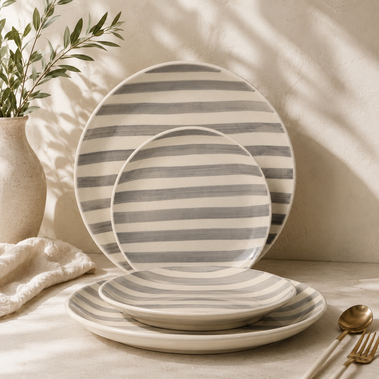 Noir & Ivory Stripe Dinner & Quarter Plates Collection