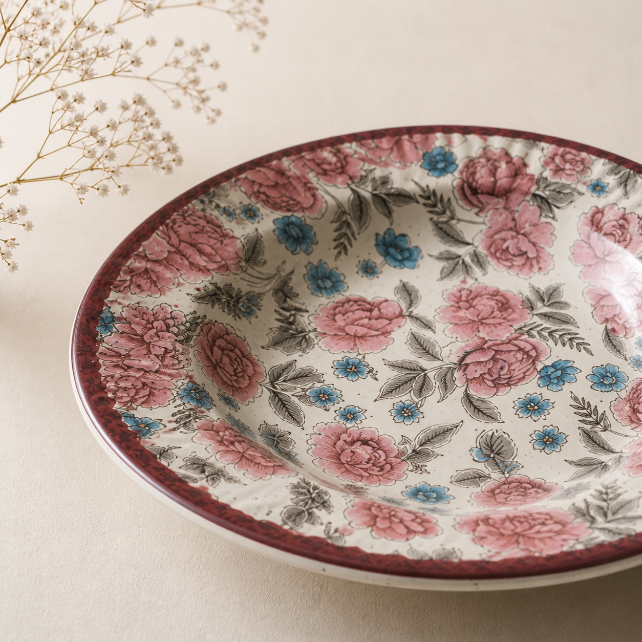 Vintage Bloom Floral Pasta Plate – 9 Inch