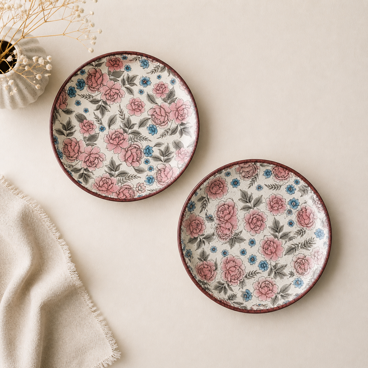 Vintage Bloom Floral Flat Plates (8 Inch)