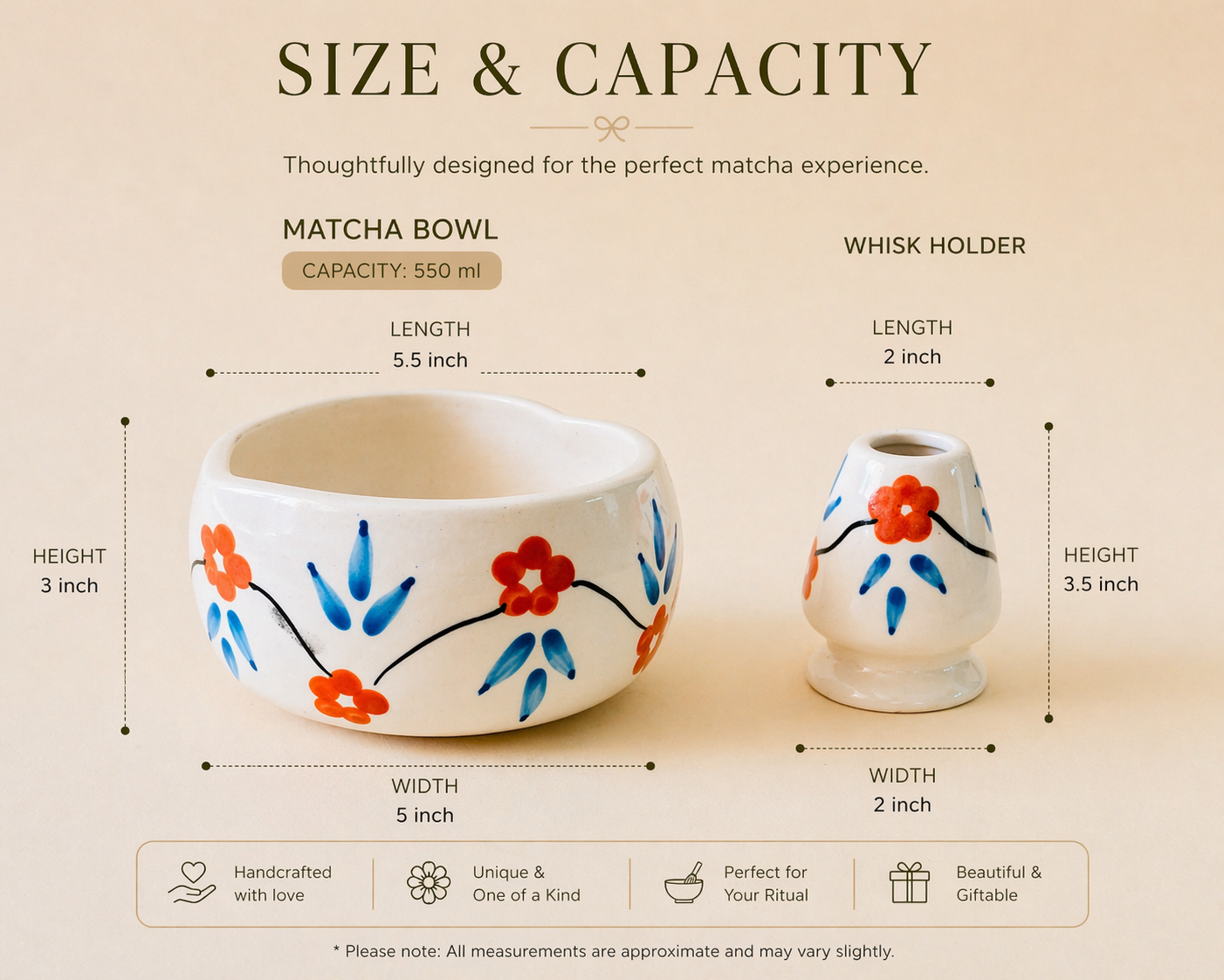 Red & Blue Floral Matcha Bowl & Whisk Holder Set