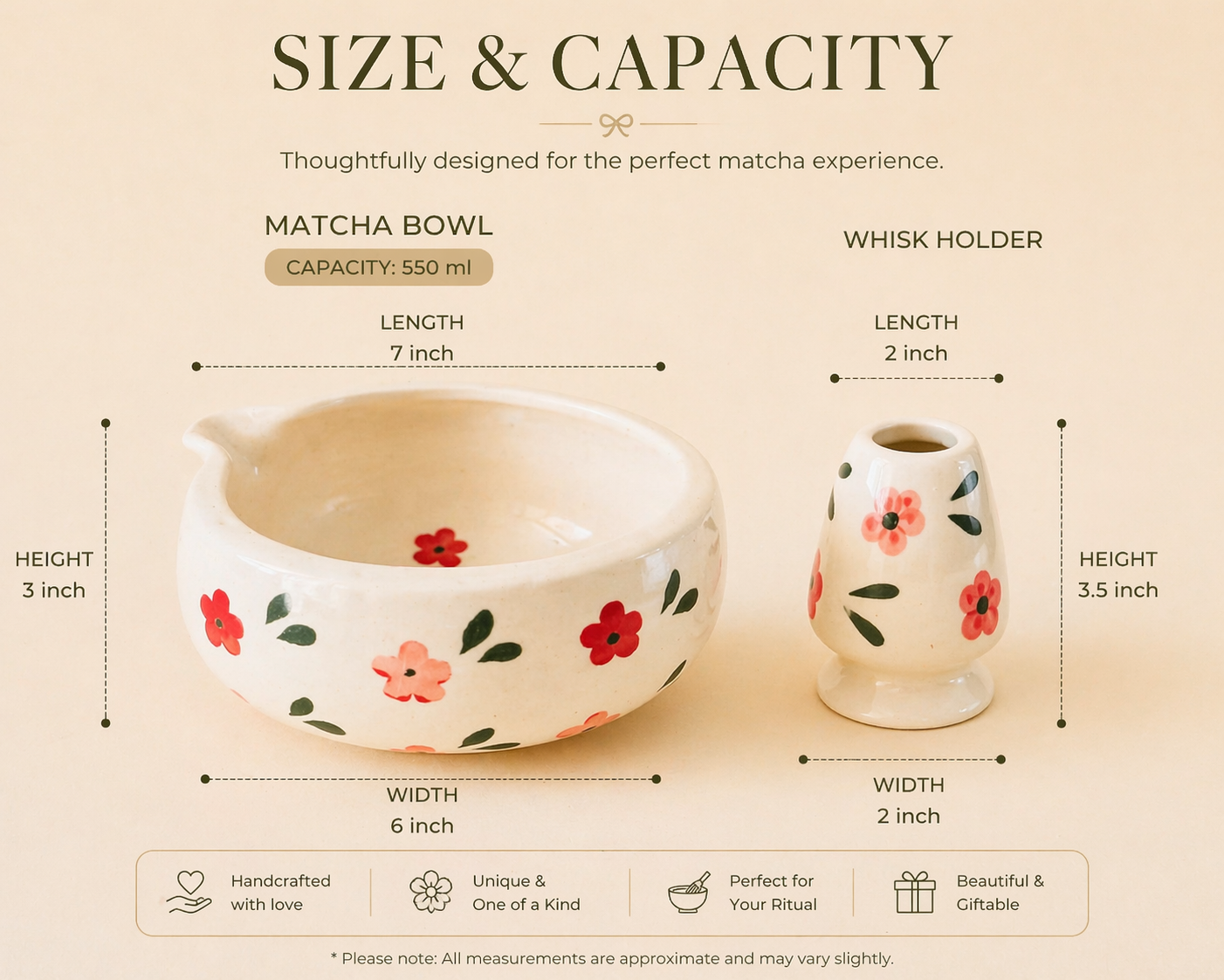 Red & Pink Floral Matcha Bowl & Whisk Holder Set