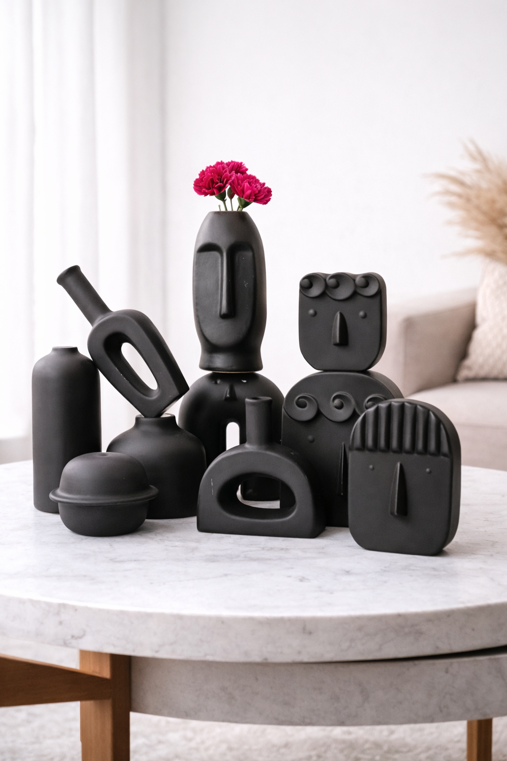 Obsidian Muse – Set of 10 Sculptural  Black Vases