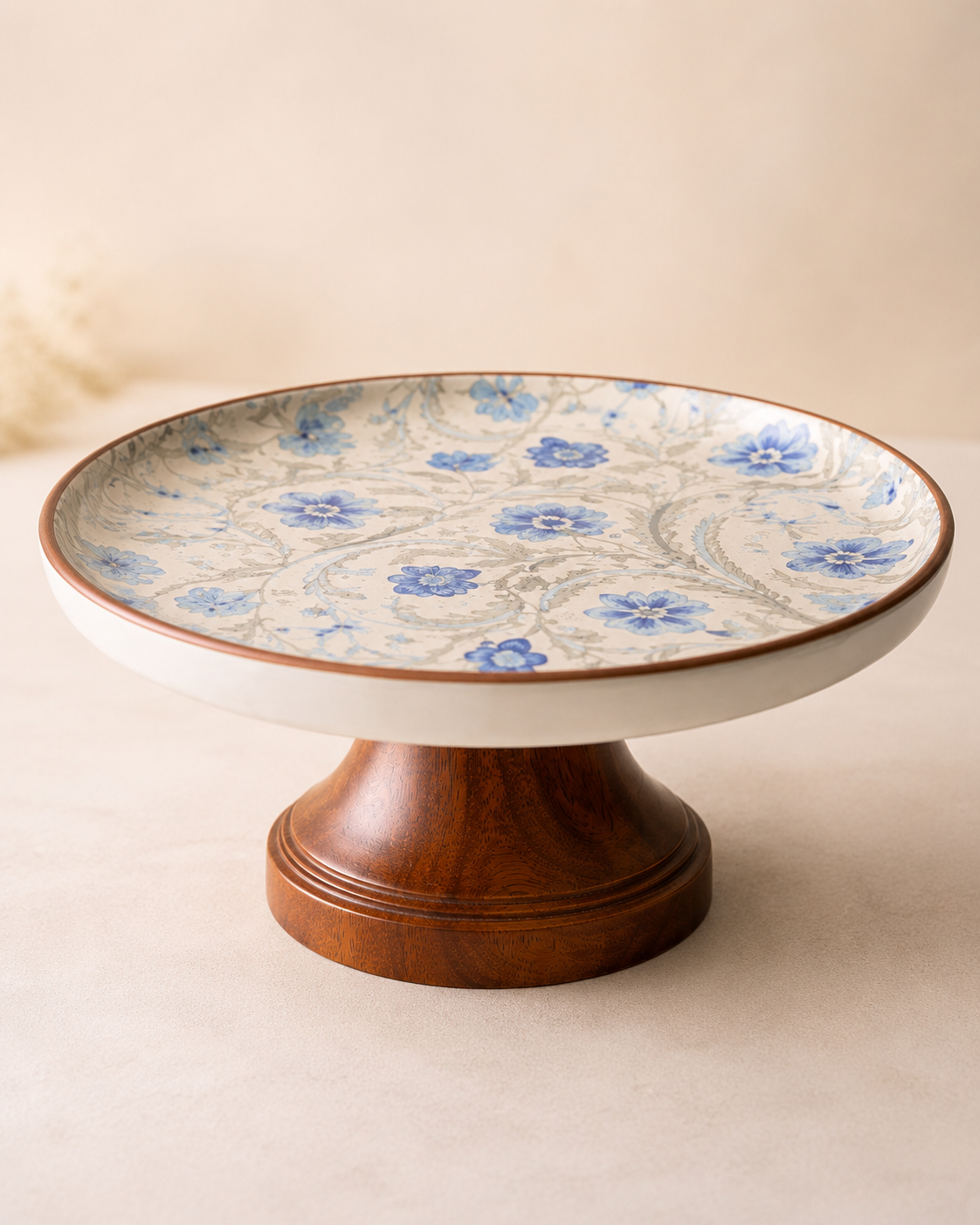 Blue Floral Round Cake Stand