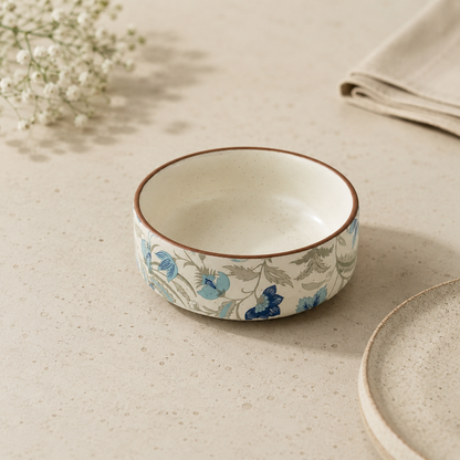 Blue Floral Flat Bowl (5”) – Elegant Small Dessert Serving Dish