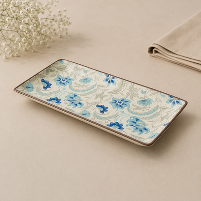 Blue Floral Rectangular Platter – 10 × 5 Inch