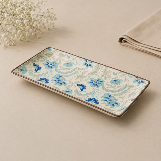 Blue Floral Rectangular Platter – 10 × 5 Inch