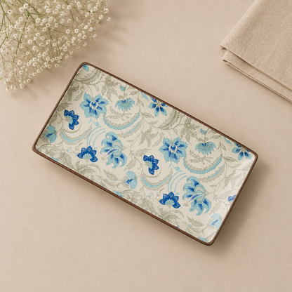 Blue Floral Rectangular Platter – 10 × 5 Inch