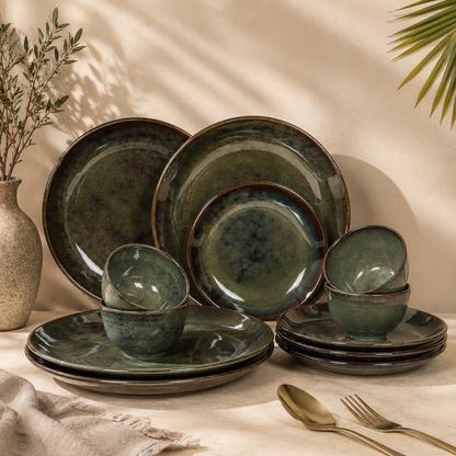 The Verdant Atelier™ Dining Set - Dinner Plates, Quarter Plates & Sweet Bowls