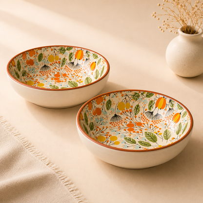 The Orange Floral Meadow Serving Bowl