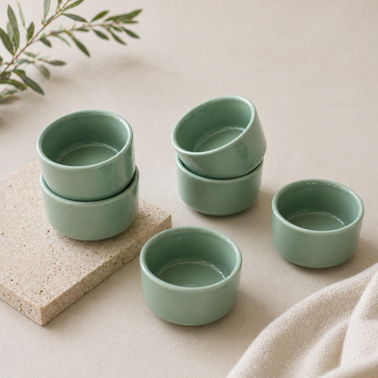 Sage Green Mini Dip Bowls – Set of 6