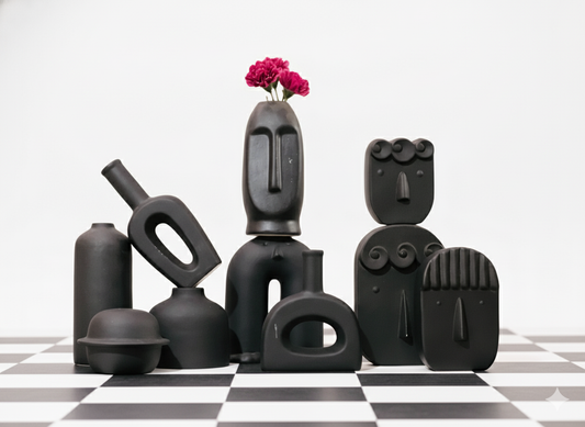 Obsidian Muse – Set of 10 Sculptural  Black Vases